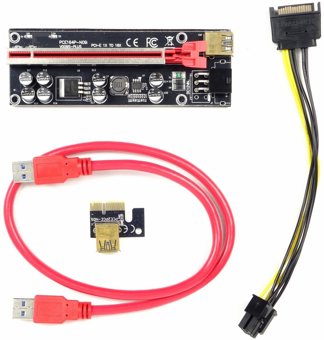 Riser PCI-E 1x - 16x USB 3.0 SATA 6-PIN ver 009s PLUS