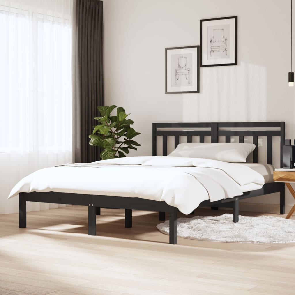 Фото - Ліжко VidaXL Rama łóżka, szara, lite drewno, 150x200 cm, 5FT, King Size Lumarko! 