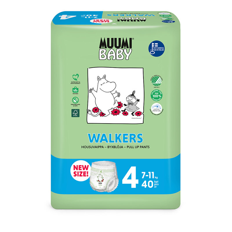 Muumi Delipap Oy Baby Baby Walkers 4 Pieluchomajtki Ekologiczne 7-11 KG 40 szt |  od 229zł! Delipap Oy Baby