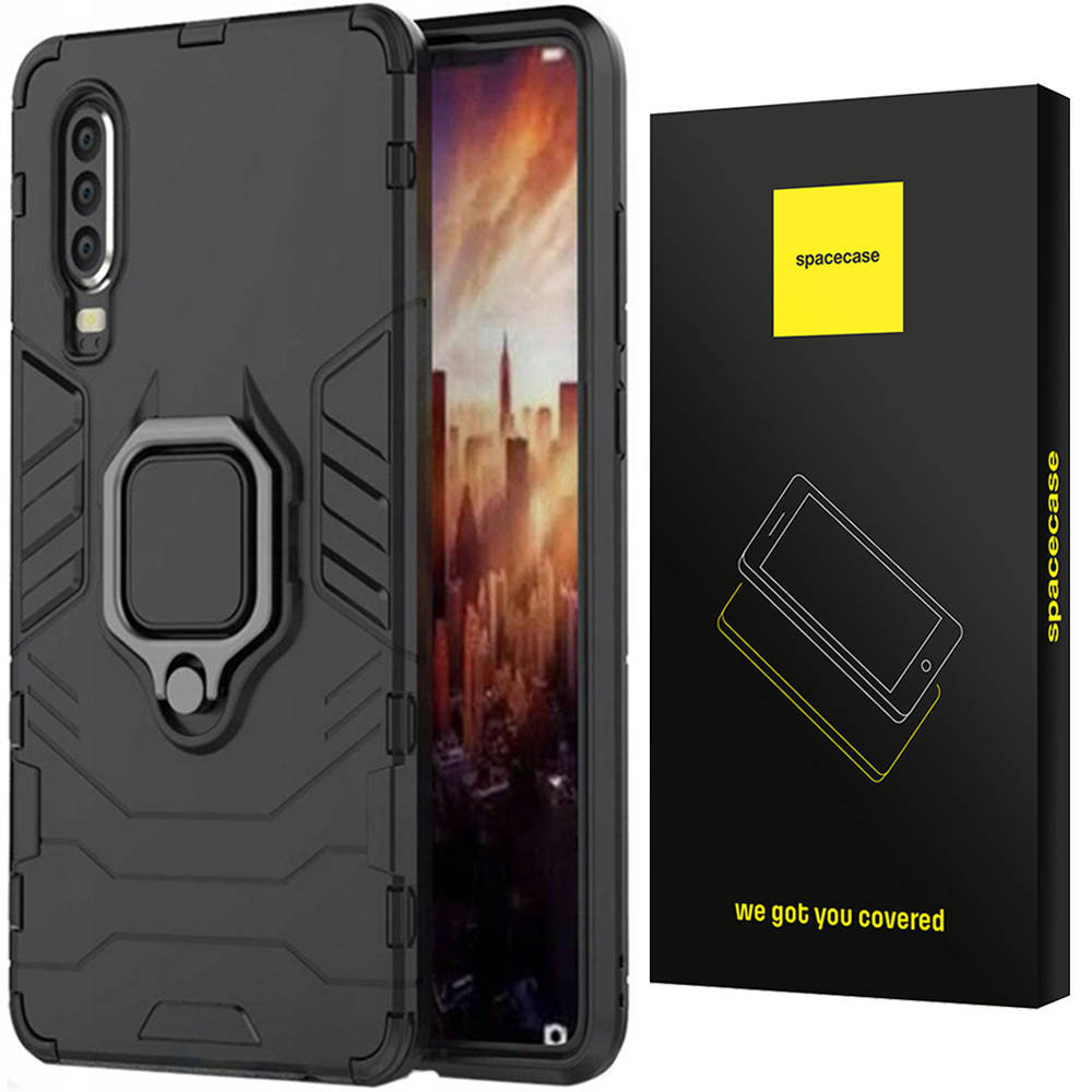 Etui Pancerne Spacecase X-Ring Uchwyt Magnetyczny Uchwyt Ring Case Obudowa Plecki Huawei P30 Czarny