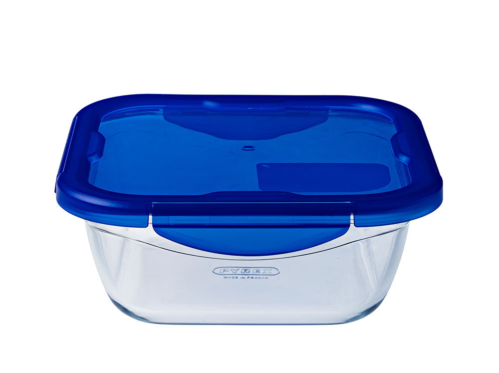 Dajar Pyrex 4937554 miska kwadratowa 21 x 21 cm 170 CL, z pokrywką Cook & Go Pyrex, niebieski, 22 x 22 x 9 cm 4937554