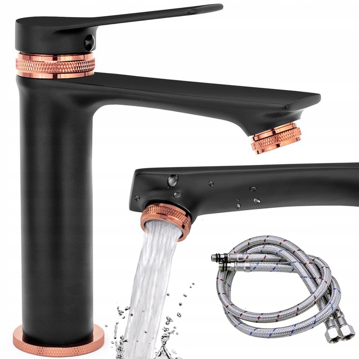 Rea Viral bateria wannowo-prysznicowa ścienna czarny mat/różowe złoto REA-B2027