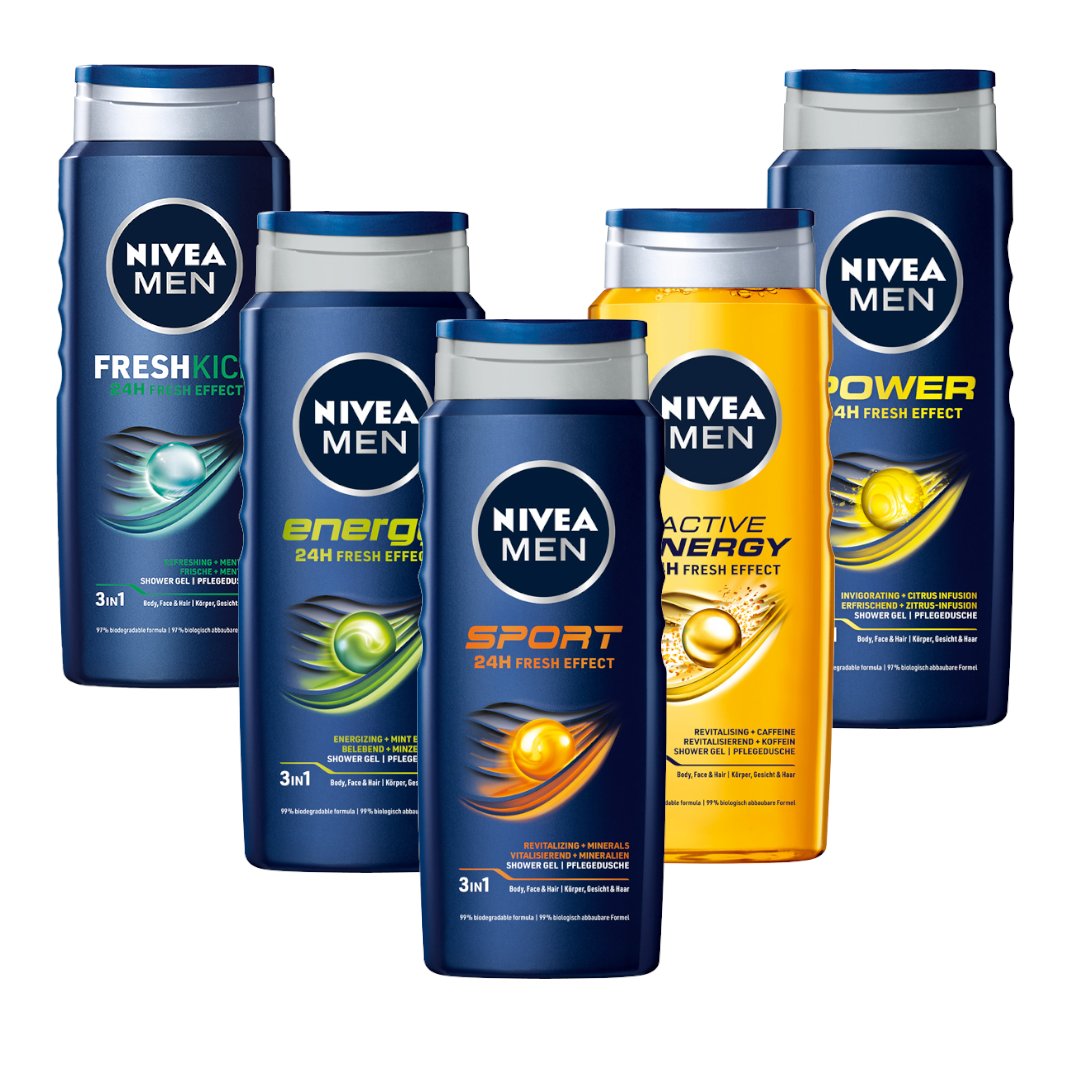 Nivea Men, Zestaw męskich żeli pod prysznic, 5x500 ml