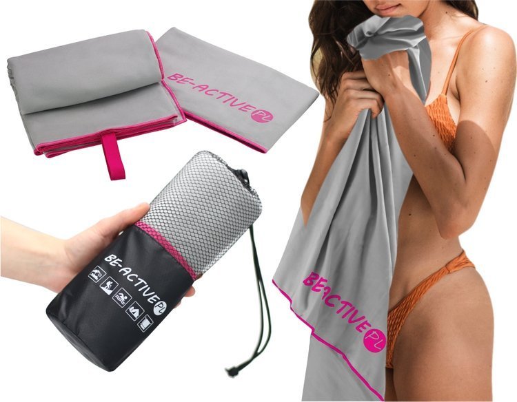 Ręcznik szybkoschnący z mikrofibry 130x80cm szaro-różowy