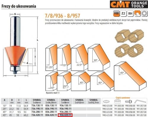 CMT FREZ DO UKOSOWANIA Z ŁOŻYSKIEM HM A=45 D=45 I=18 S=8 CMT936.420.11