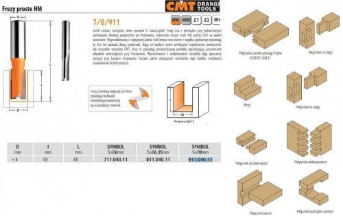 CMT FREZ PROSTY KRÓTKI HM D= 4 I=10 L=45 S=8 CMT911.040.11
