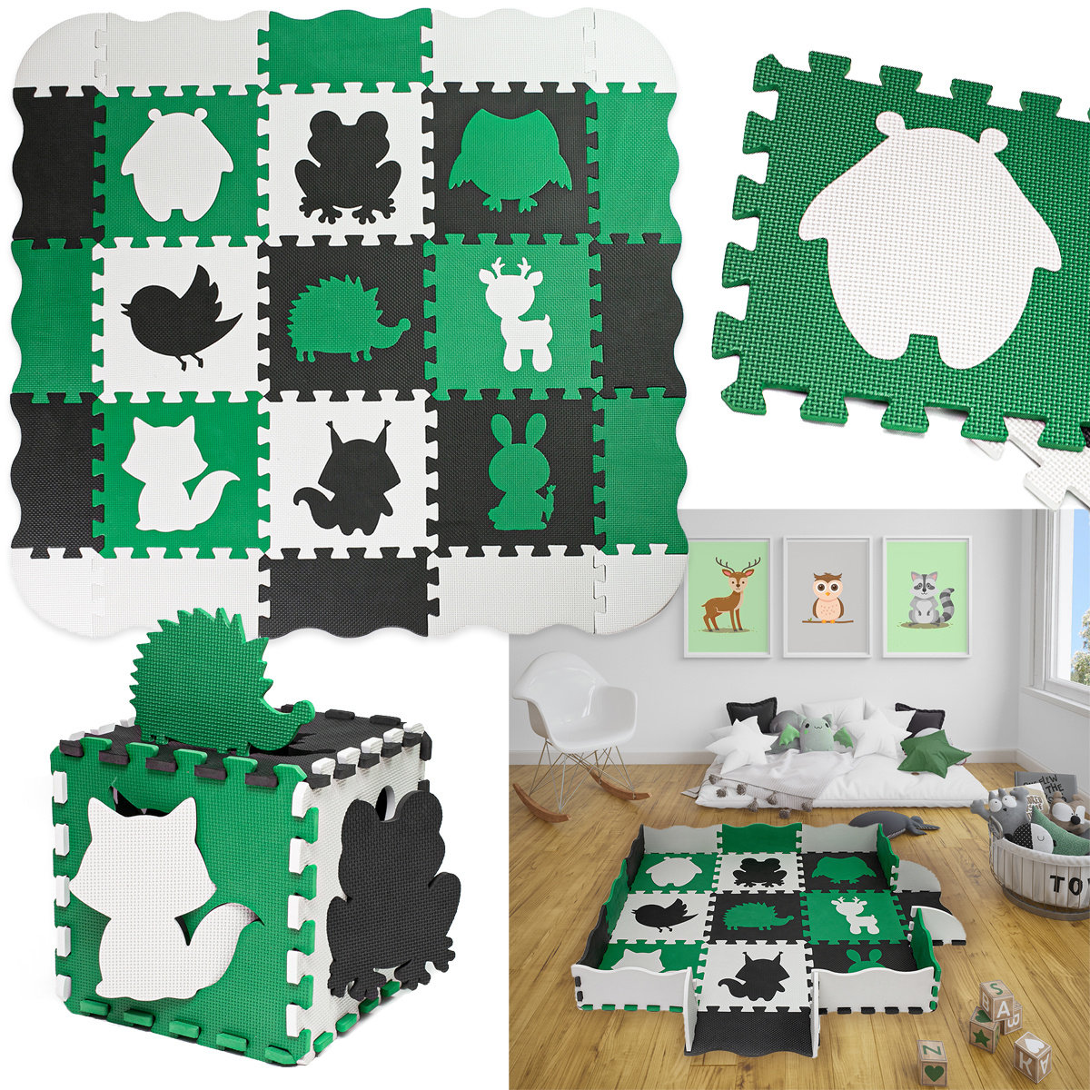 MKL01 mata puzzle kojec zielono-czarno-szara (25 elementów)
