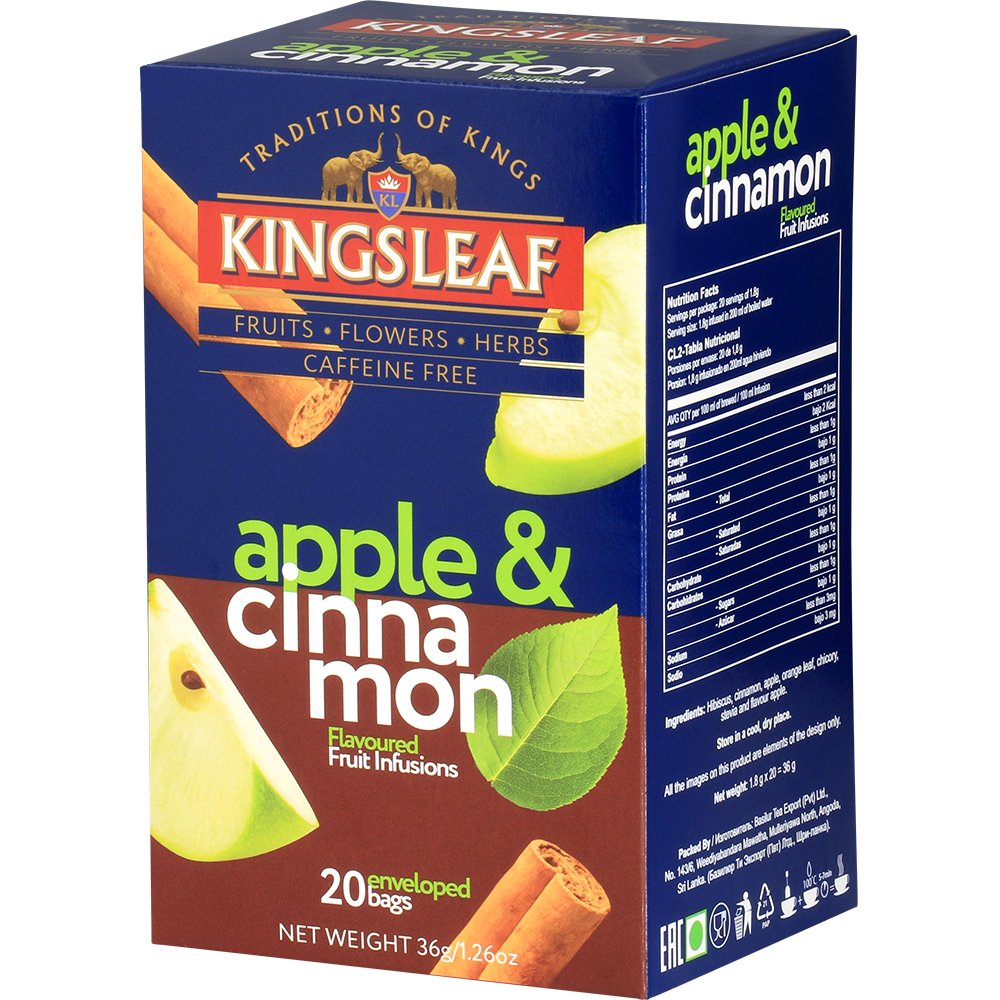 Kingsleaf APPLE & CINNAMON herbata owocowa JABŁKO CYNAMON STEWIA CYKORIA napar bez kofeiny saszetki - 20 x 1,8 g