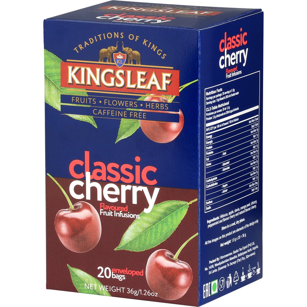 Kingsleaf CLASSIC CHERRY herbata owocowa WIŚNIA JABŁKO HIBISKUS STEWIA napar bez kofeiny saszetki - 20 x 1,8 g