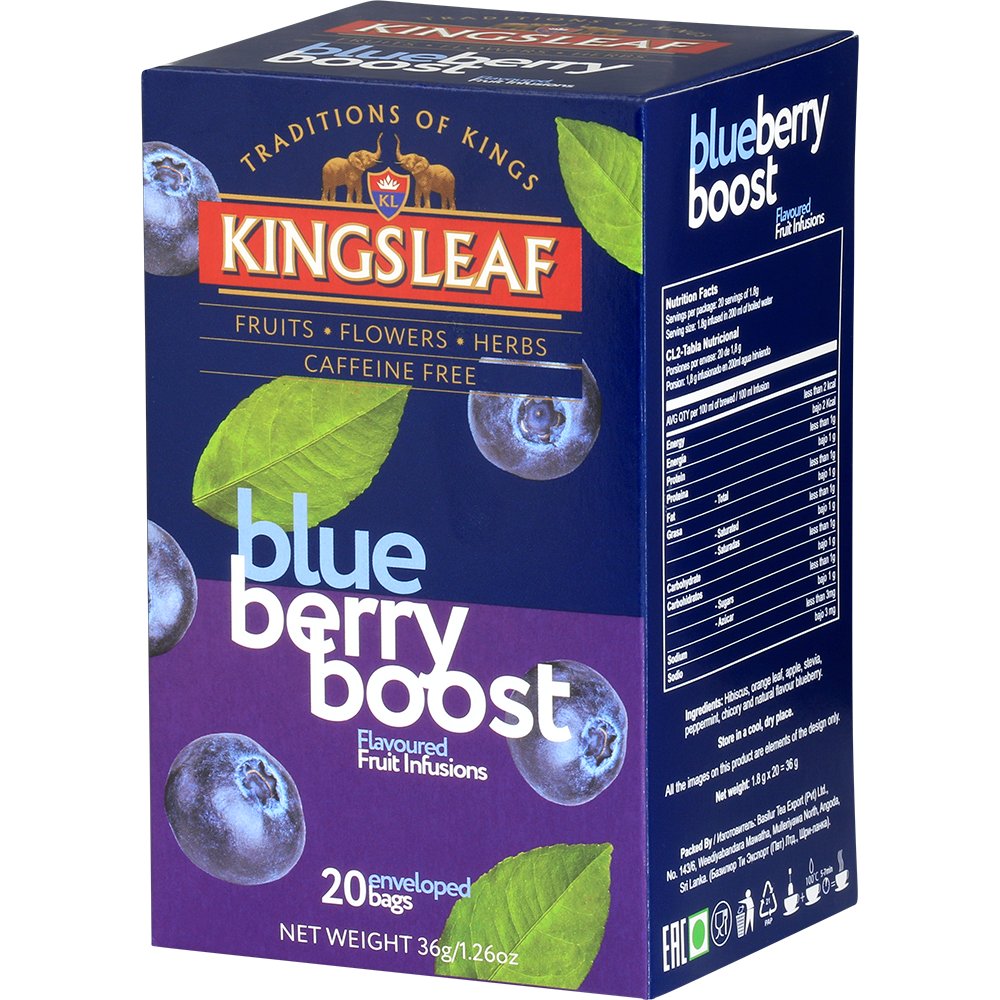 Kingsleaf BLUEBERRY BOOST herbata owocowa BORÓWKA HIBISKUS MIĘTA STEWIA napar bez kofeiny saszetki - 20 x 1,8 g