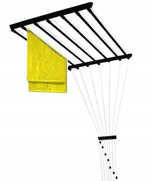 Suszarka Sufitowa Łazienka Balkon 120Cm 7-Prętów Czarna