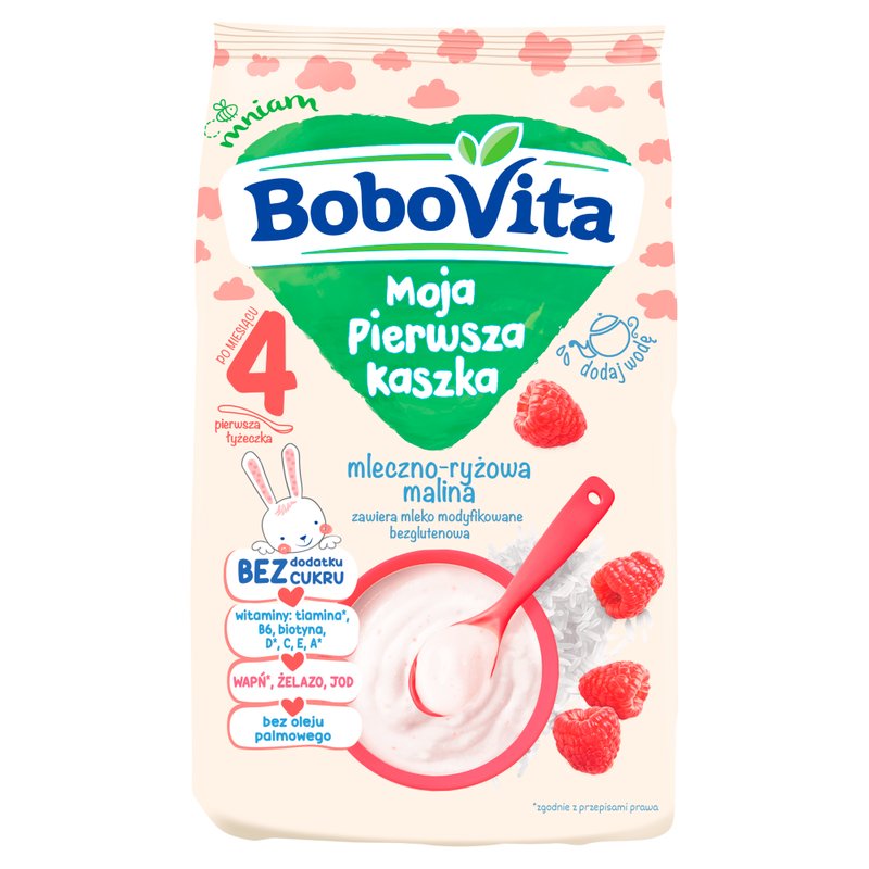Nutricia BOBOVITA BoboVita Moja Pierwsza Kaszka mleczno-ryżowa malina bez cukru, 230g