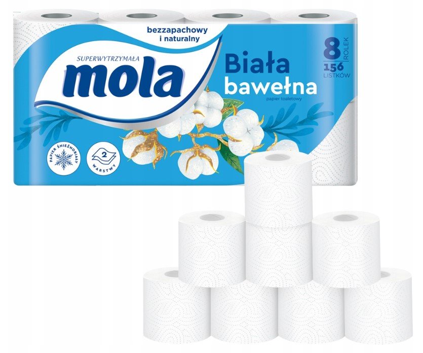 Mola Papier toaletowy Bawełniana Biel 8 szt.