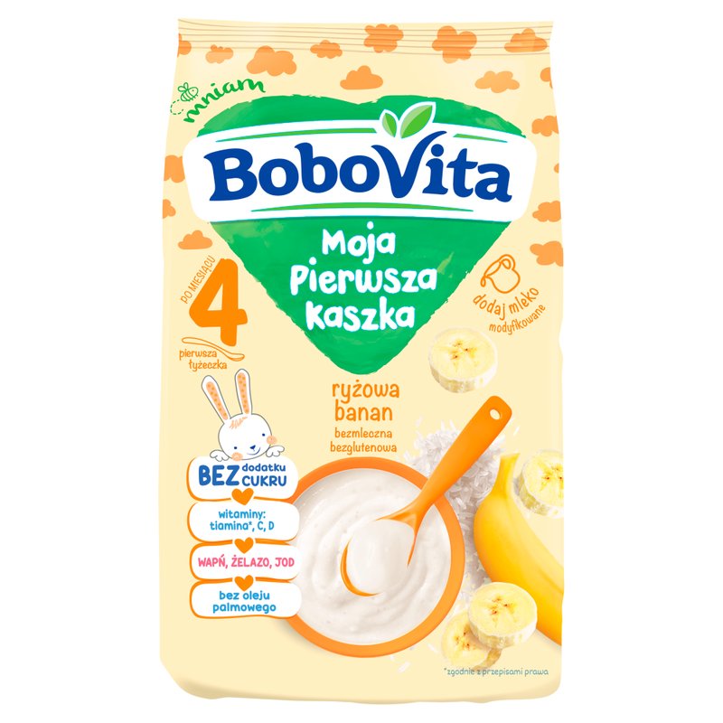 Nutricia BoboVita Moja Pierwsza Kaszka ryżowa banan bez cukru, 180g
