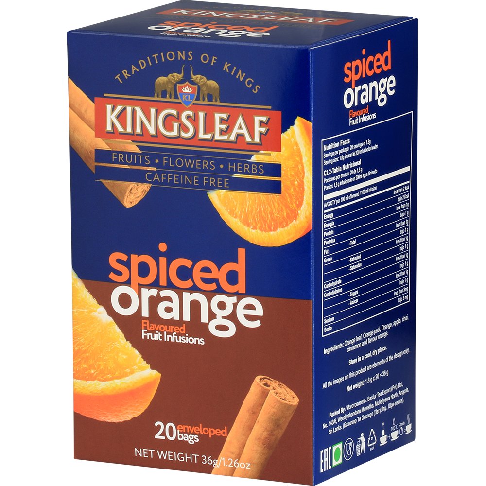 Kingsleaf SPICED ORANGE herbata owocowa POMARAŃCZA CYNAMON JABŁKO napar bez kofeiny saszetki - 20 x 1,8 g