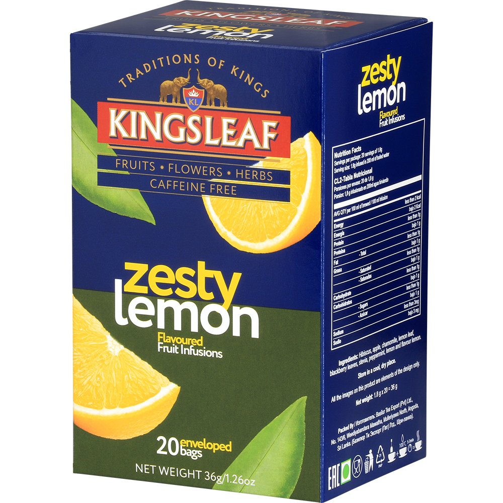 Kingsleaf ZESTY LEMON herbata owocowa CYTRYNA RUMIANEK MIĘTA napar bez kofeiny saszetki - 20 x 1,8 g
