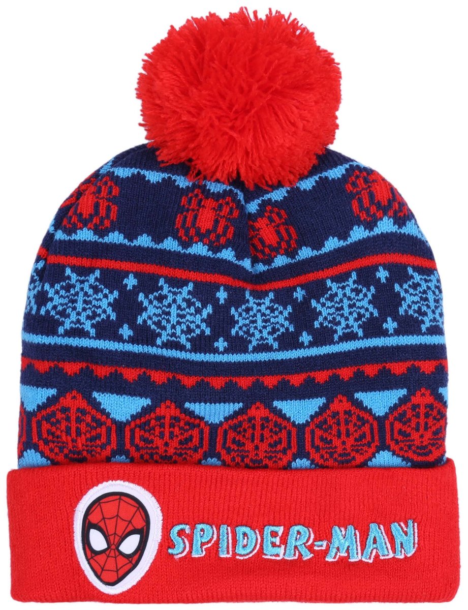 Czerwono-niebieska, ciepła, chłopięca czapka w zimowy wzór SPIDER-MAN Marvel