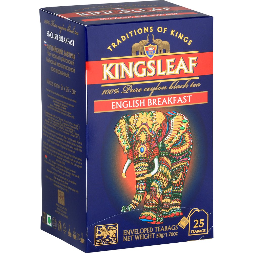 Kingsleaf ENGLISH BREAKFAST czarna herbata CEJLOŃSKA saszetki kopertowane – 25 x 2 g