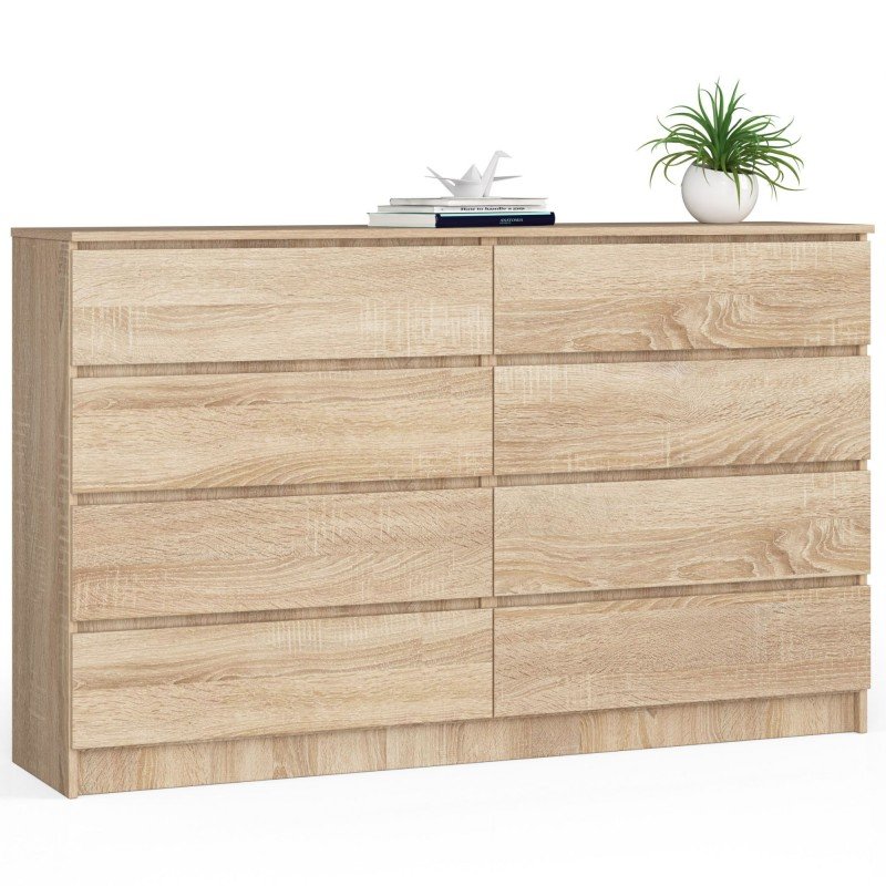 Komoda do salonu K 160 cm 8 szuflad - dąb sonoma