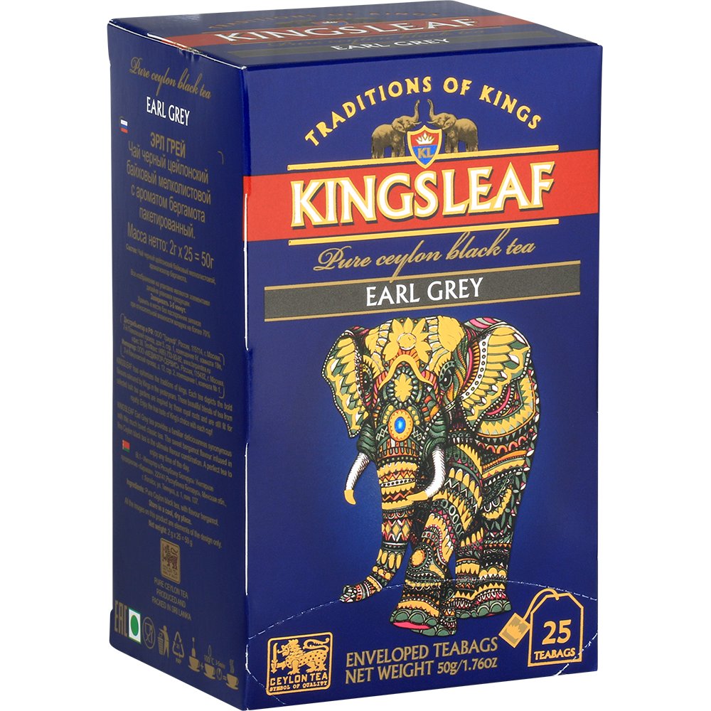 Kingsleaf EARL GREY czarna herbata CEJLOŃSKA bergamotka saszetki kopertowane - 25 x 2 g