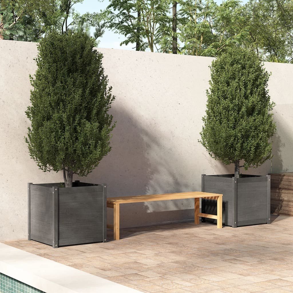 vidaXL Donice ogrodowe, 2 szt., szare, 60x60x60 cm, drewno sosnowe