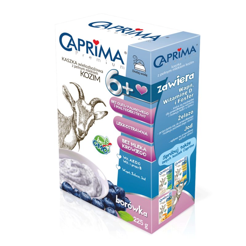 Safemask Caprima Kaszka wielozbożowa z pełnym mlekiem kozim, smak borówkowy, 225 g
