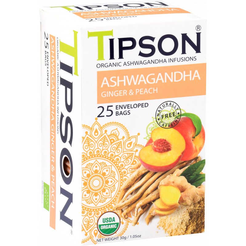 ORGANIC ASHWAGANDHA GINGER & PEACH w saszetkach - 25 x 1,2 g