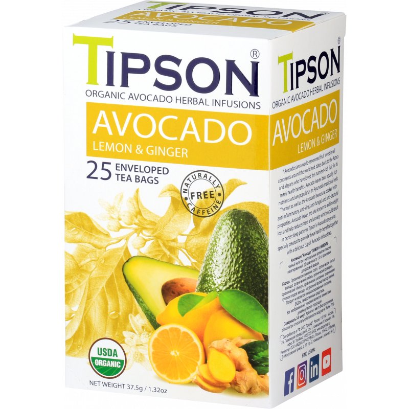 Tipson ORGANIC AVOCADO LEMON GINGER herbata ziołowa AWOKADO IMBIR CYTRYNA saszetki - 25 x 1,5 g