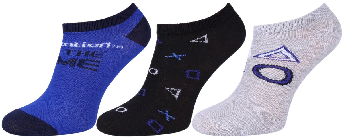 3x niebiesko-szare skarpetki, stopki Playstation - Rozmiar - 23-26 EU