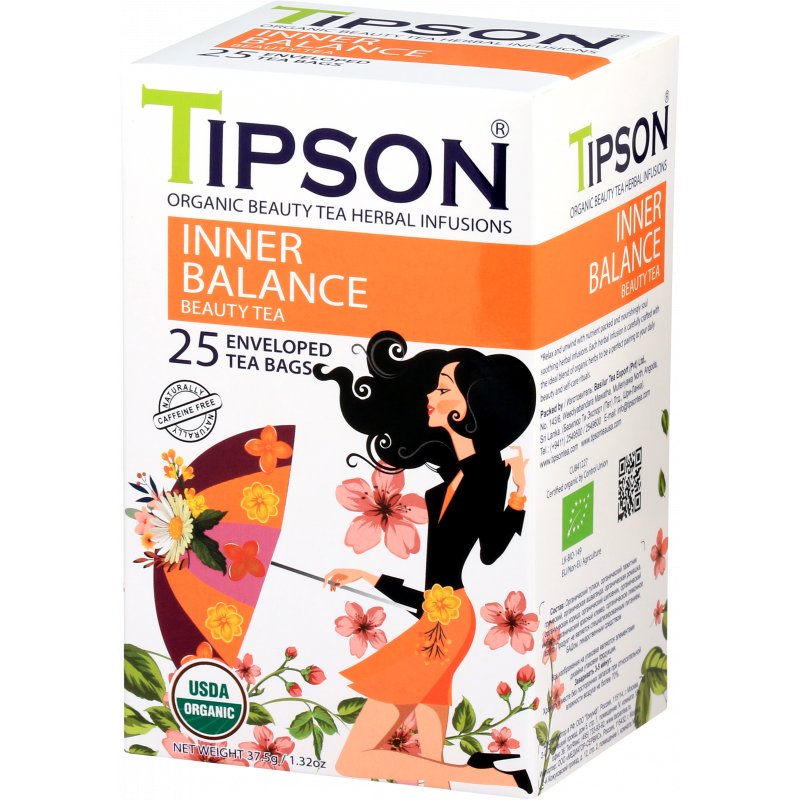 Tipson ORGANIC BEAUTY INNER BALANCE herbata ziołowa KOZIERADKA RÓŻA ASHWAGANDHA saszetki - 25 x 1,5 g
