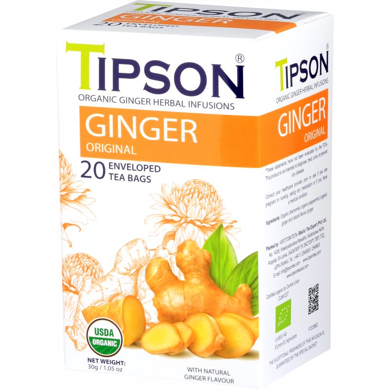 Tipson Organic Ginger Original Herbata Ziołowa Imbir Saszetki - 20 X 1,5 G
