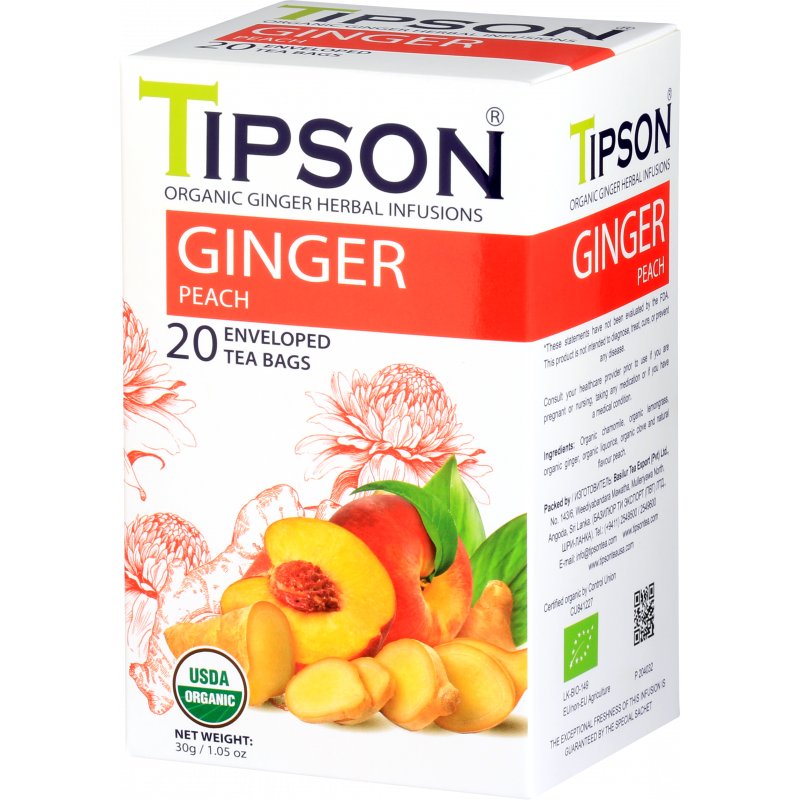 Tipson Organic Ginger Peach Herbata Ziołowa Brzoskwina Lukrecja Saszetki - 20 X 1,5 G