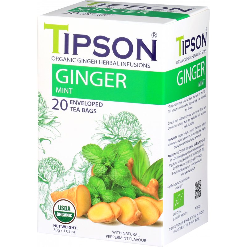 Tipson Organic Ginger Mint Herbata Ziołowa Mięta Lukrecja Saszetki - 20 X 1,5 G