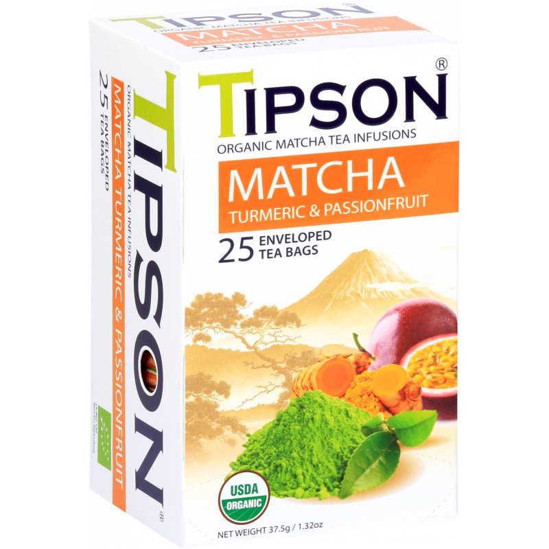 Tipson Organic Matcha Turmeric Passionfruit Herbata Zielona Marakuja Kurkuma Saszetki - 25 X 1,5 G