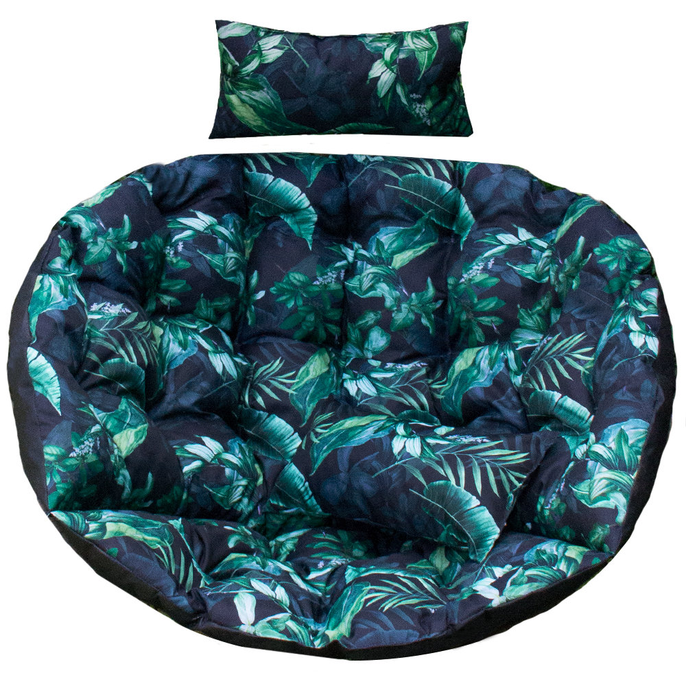 Poduszka Premium na huśtawkę wiszącą kokon gniazdo fotel - czarny w zielone liście