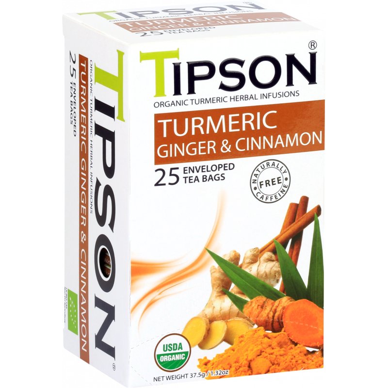 Tipson Organic Turmeric Ginger & Cinnamon Herbata Ziołowa Imbir Cynamon Saszetki - 25 X 1,5 G