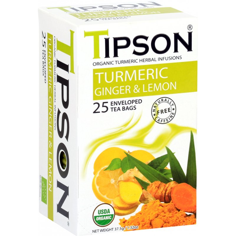 Tipson Organic Turmeric Ginger & Lemon Herbata Ziołowa Cytryna Imbir Saszetki - 25 X 1,5 G