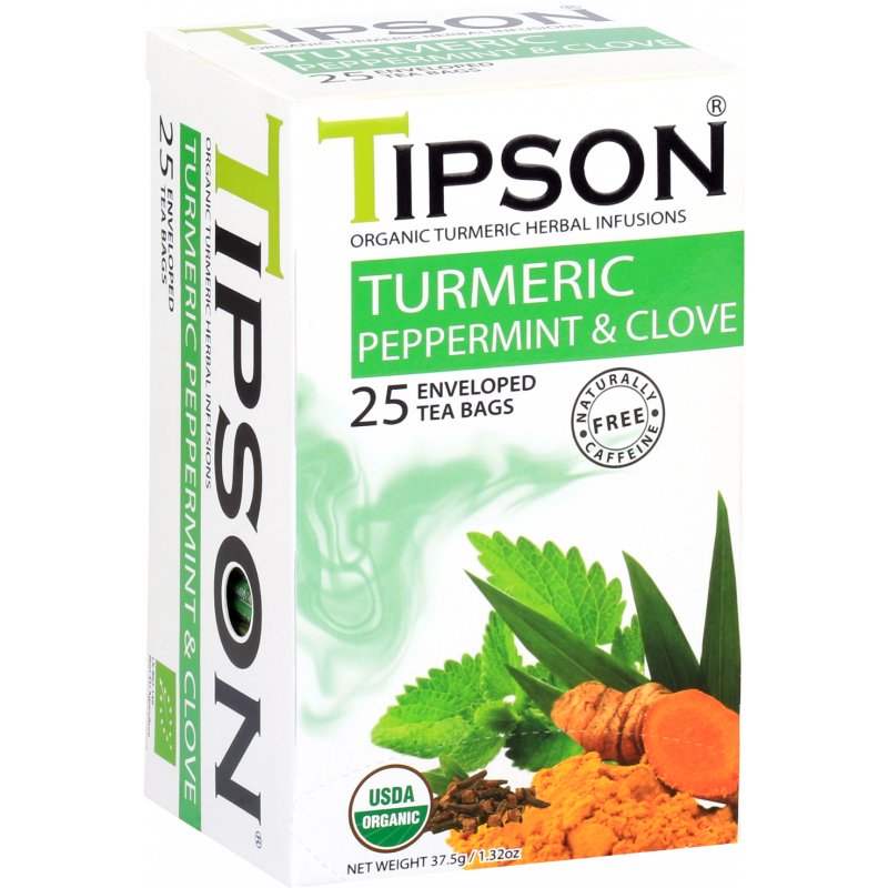 Tipson Organic Turmeric Peppermint & Clove Herbata Ziołowa Mięta Goździk Saszetki - 25 X 1,5 G