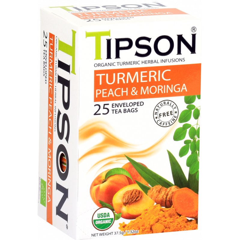 Tipson Organic Turmeric Peach & Moringa Herbata Ziołowa Brzoskwinia Saszetki - 25 X 1,5 G