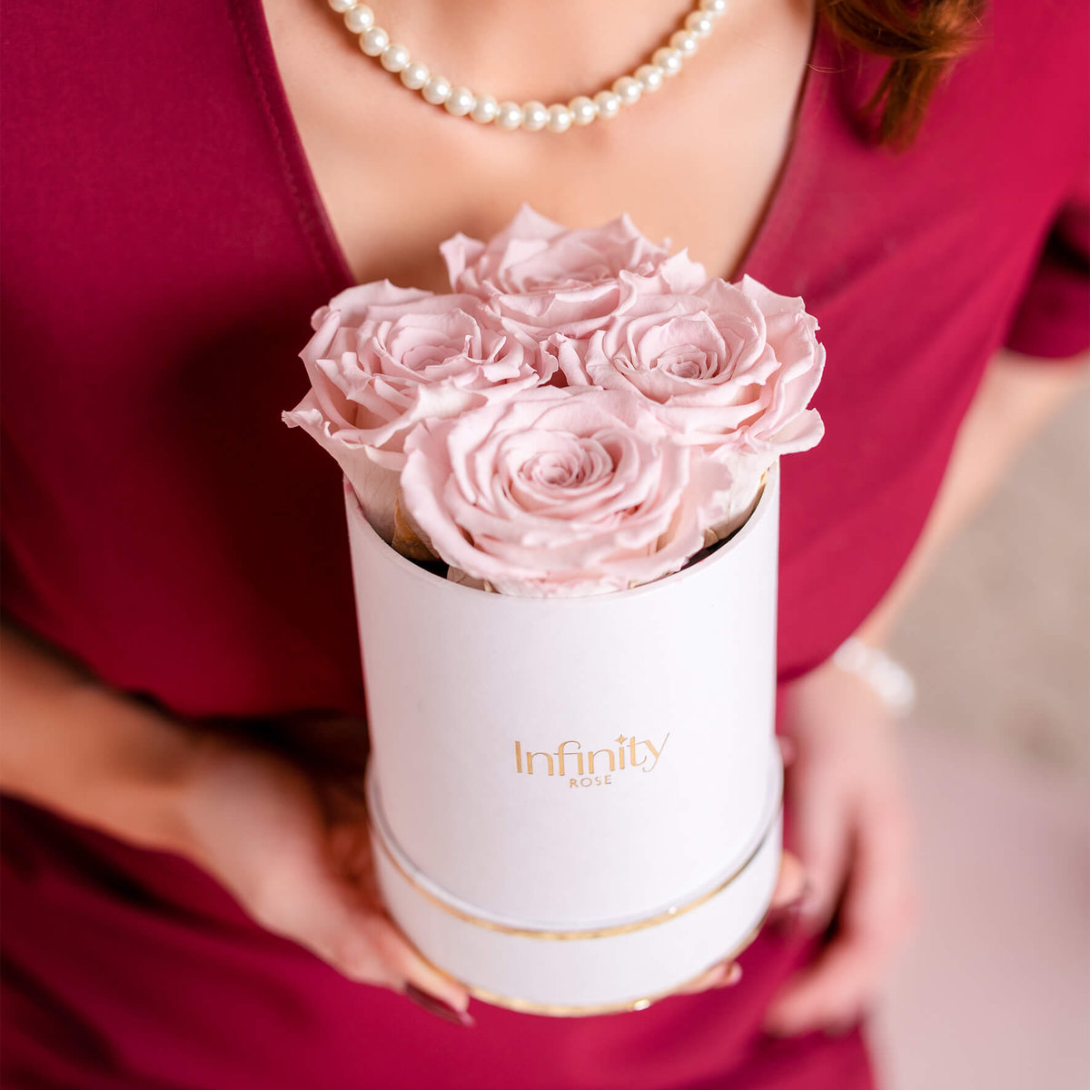 Jasnoróżowe Stabilizowane Wieczne Róże Biały Flower Box Infinity Rose Prezent Urodzinowy Dla Kobiety
