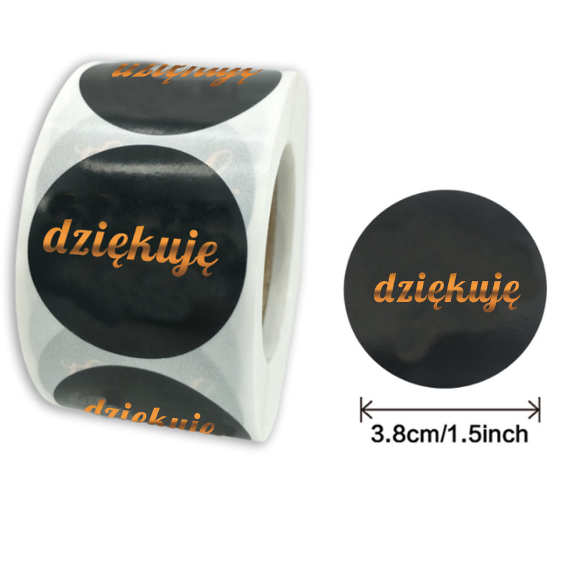 Naklejki Ozdobne Okrągłe 3,8 Cm Dziękuję 500 Szt.