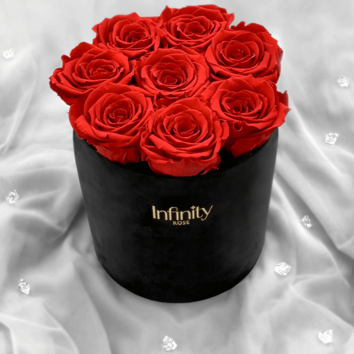 Flower box Infinity Rose pachnące czerwone róże wieczne w czarnym pudełku Velvet prezent na urodziny dla kobiety