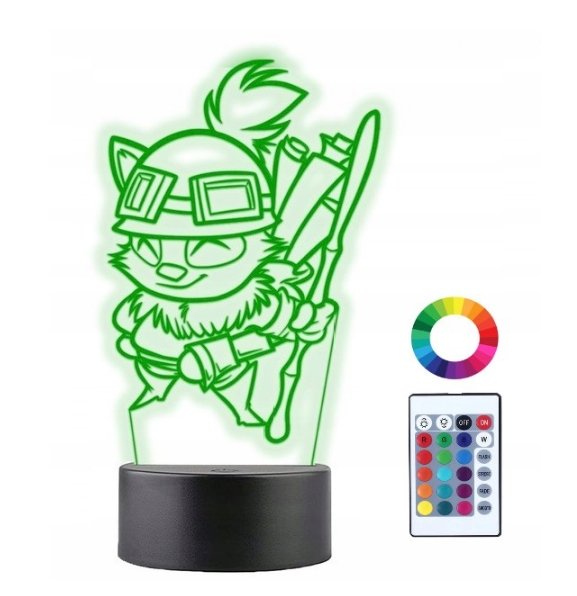 Lampka Nocna 3D Led Teemo LOL Prezent Grawer