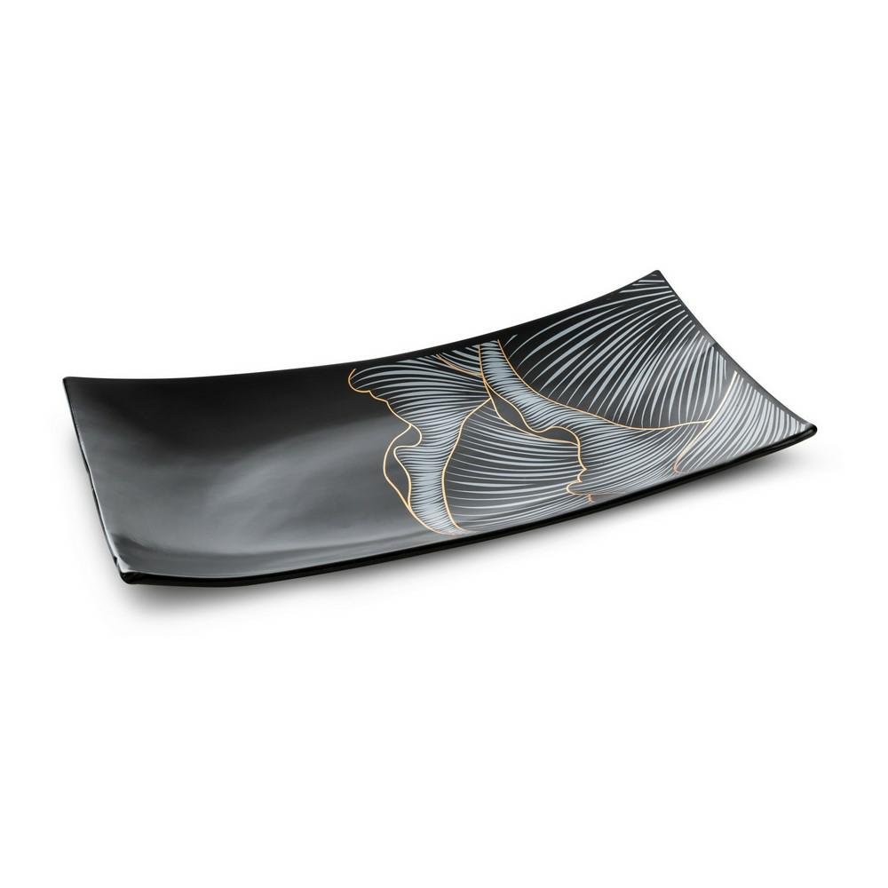 Patera ceramiczna 30x15x4 Peonia 2 czarna popielata peonie kwiaty dekoracyjna Eurofirany