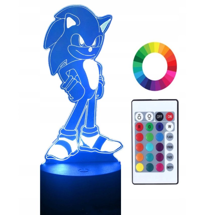 Lampka Nocna 3D LED Imię Sonic Grawer Prezent