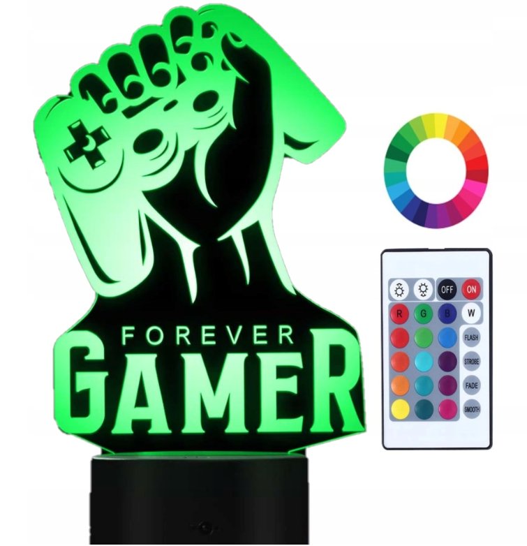 Lampka Nocna 3D LED Dla Gracza Forever Gamer Imię