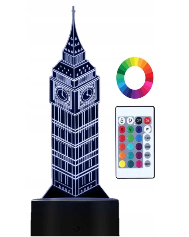 Lampka Nocna LED 3D Led Big Ben Zegar Imię Grawer