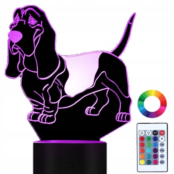 Lampka Nocna 3D LED Basset Piesek Grawer Imię