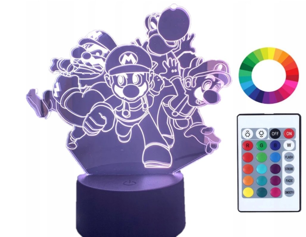 Lampka Nocna 3D Led Mario Luigi Wario Grawer Imię