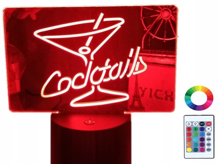 Lampka Nocna 3D Led Drink Bar Restauracja Grawer